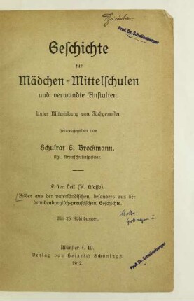 Teil 1 = Kl. 5: Bilder aus der vaterländischen, besonders aus der brandenburgisch-preußischen Geschichte