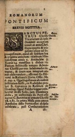 Romanorum Pontificum Brevis Notitia Ritus Ecclesiasticos a singulis institutos praecipue declarans : Accedit Onomasticon Vocum obscuriorum, que in Missali, Breviario, Martyrologio Romano, & hac Notitia continentur