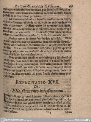 Exercitatio XVII. De Bile, fermento intestinorum.