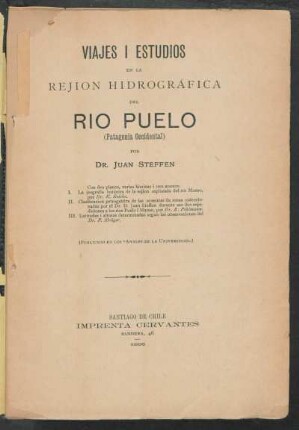 Viajes i estudios en la rejión hidrográfica del rio Puelo (Patagonia occidental)