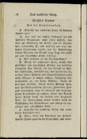 Sechstes Kapitel. Von der Enthaltsamkeit.