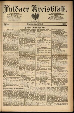 Erste Ausgabe vom Dienstag, den 03. April 1900.