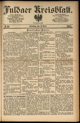 Erste Ausgabe vom Dienstag, den 03. April 1900.