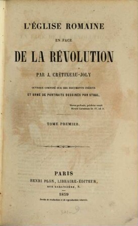 L'église romaine en face de la Révolution, 1