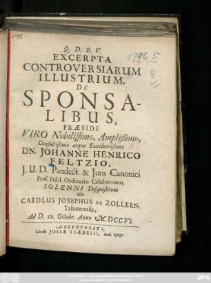 Excerpta Controversiarum Illustrium, De Sponsalibus