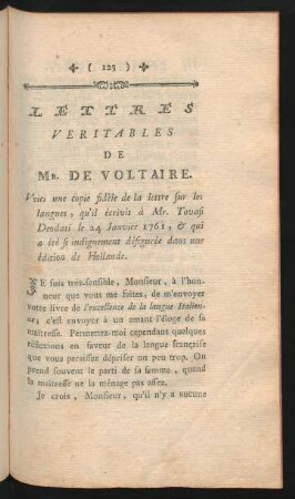 Lettres Veritables De Mr. De Voltaire