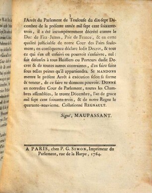 Arrest De La Cour Du Parlement : Extrait Des Registres Du Parlement. Du 30 Décembre 1763.