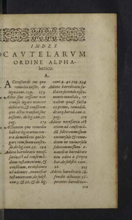 Index cautelarum ordine alphabetico.