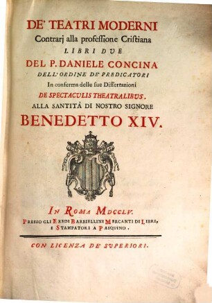 De' Teatri Moderni Contrarj alla professione Cristiana Libri Due