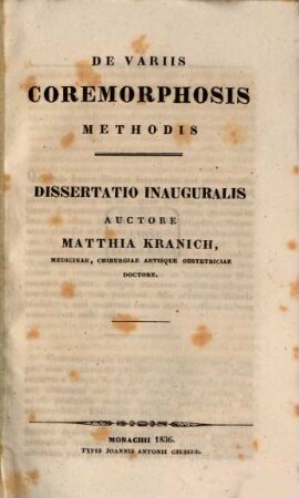 De variis coremorphosis methodis : Diss. inaug.