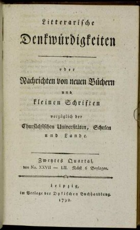 Zweytes Quartal, von No. XXVII - LII.