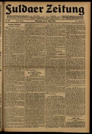 Erste Ausgabe vom Mittwoch, den 16. April 1913.