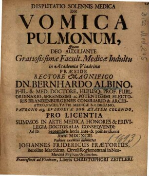 Disputatio Solennis Medica De Vomica Pulmonum
