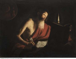 Der heilige Hieronymus schreibt im Schein einer Kerze