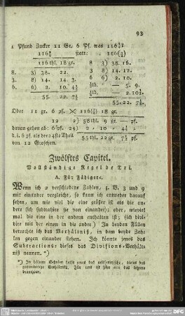 Zwölftes Capitel. Vollständige Regel de Tri