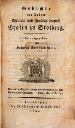 Gedichte der Brüder Christian und Friedrich Leopold Grafen zu Stolberg