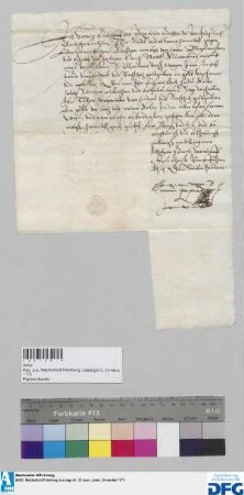 Dr. iur. utr. Heinrich Rudolff von Weze, fürstlich Clevischer Kanzler, stellt der Stadt Nürnberg Quittung aus über 400 fl. in Gold Stadtsteuer.
