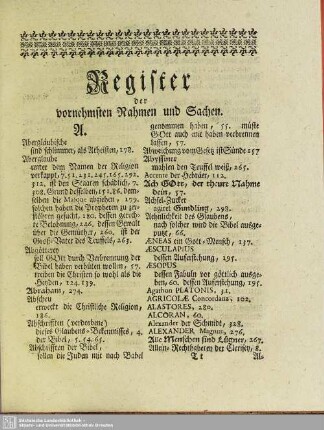 Register der vornehmsten Nahmen und Sachen