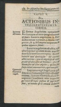 Caput V. De Actionibus Intelligentiarum Externis.