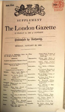 The London gazette : the appointed organ for all announcements of the Executive. 1860