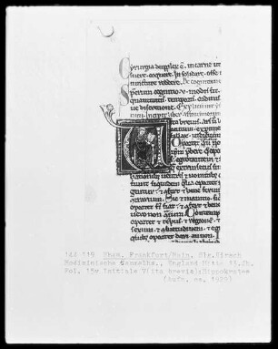 Medizinische Sammelhandschrift: Initiale V(ita brevis: Hippokrates, Folio 15verso