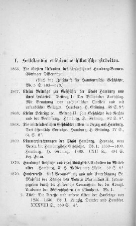 I. Selbstständig erschienene historische Arbeiten.