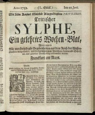 (L. Stück.) den 17. Junii. Anno 1752.