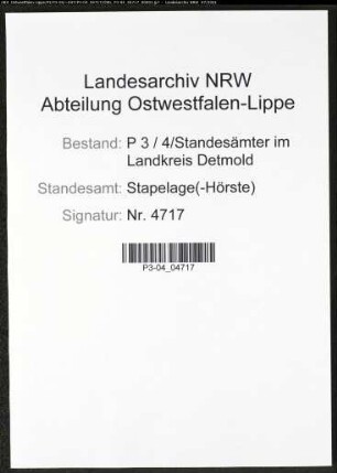 Heiratsregister Standesamt Stapelage(-Hörste)