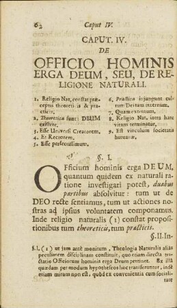 Caput IV. De Officio Hominis Erga Deum, Seu, De Religione Naturali