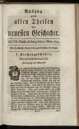 XLVIII. Nachl. Coburg, den 30. Nov. 1754.