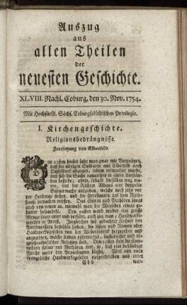 XLVIII. Nachl. Coburg, den 30. Nov. 1754.