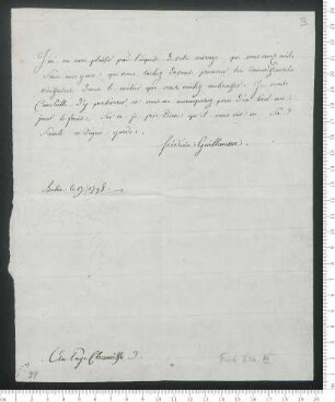 Brief von Friedrich Wilhelm  an Adelbert von Chamisso, geschrieben von Unbekannt