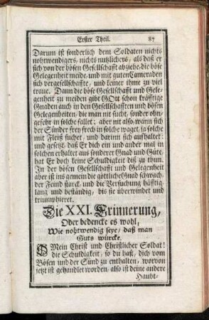 Die XXI. Erinnerung, [...]. - Die XXIV. Erinnerung, [...].