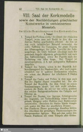 VIII. Saal der Korkmodelle sowie der Nachbildungen griechischer Kunstwerke in verkleinertem Massstab