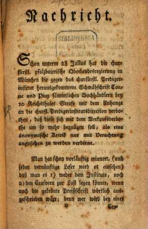 Nachricht [die Schmähschrift Torne und Putz betr.]
