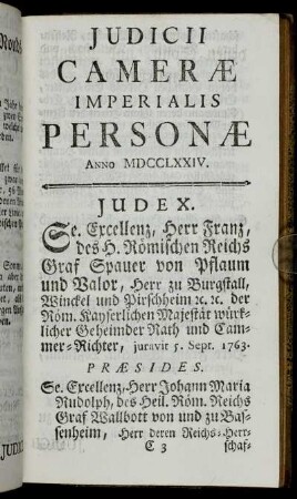 Judicii Cameræ Imperialis Personæ Anno MDCCLXXIV.