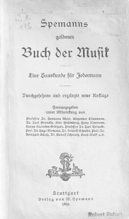 Spemanns goldenes Buch der Musik : eine Hauskunde für Jedermann