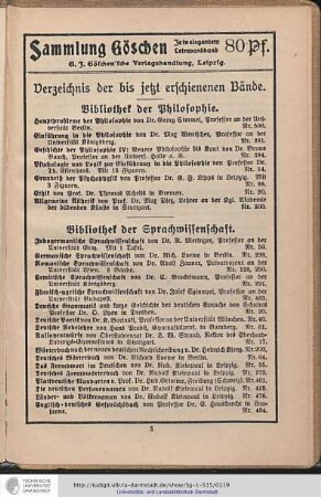 [Verlagsverzeichnis Sammlung Göschen]