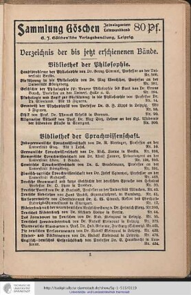 [Verlagsverzeichnis Sammlung Göschen]