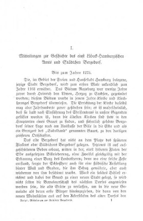 I. Mitteilungen zur Geschichte des einst Lübeck-Hamburgischen Amts und Städtchen Bergedorf.