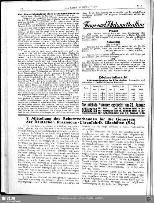 7. Mitteilung des Schutzverbandes für die Genossen der Deutschen Präzisions-Uhrenfabrik Glashütte (Sa.)