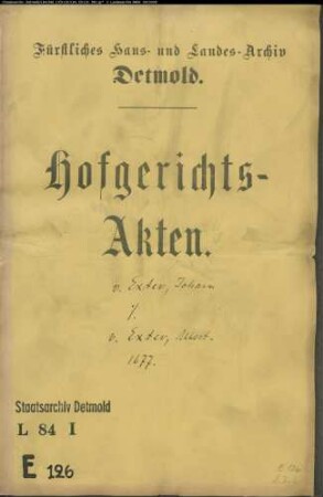 von Exter, Johann gegen Albert von Exter - Schuldforderung