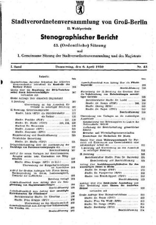 Nr. 43, 6. April 1950, Ordentliche Sitzung