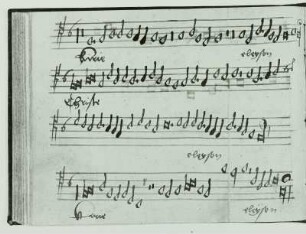 Geistliches Gesangbüchlein 1524. Tenor-Stimmbuch : Walter, Johann: Geistliches Gesangbüchlein, Tenor-Stimmbuch. Blatt 54, Rückseite: Meßteil, Kyrie eleison. Wittenberg, 1524. Notenhandschrift; 129 x 166 mm. Dresden: Dreikönigskirche