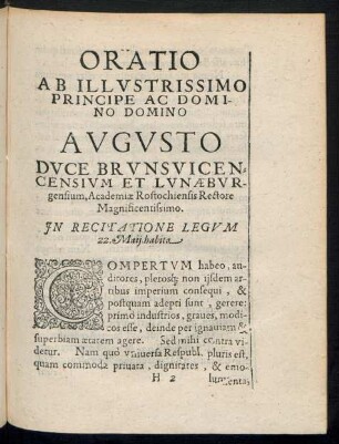 Oratio Ab Illustrissimo Principe Ac Domino Domino Augusto Duce Brunsvicensium ...