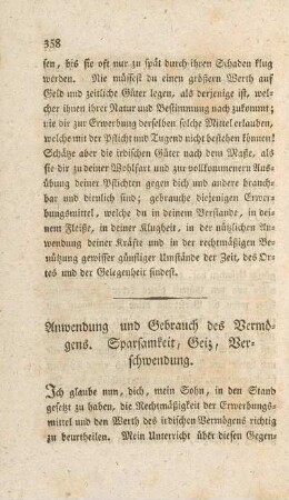 Anwendung und Gebrauch des Vermögens. Sparsamkeit, Geiz, Verschwendung