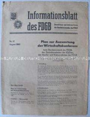 Informationsblatt des FDGB zur Wirtschaftskonferenz und der Tagung des Neuereraktivs beim Bundesvorstand