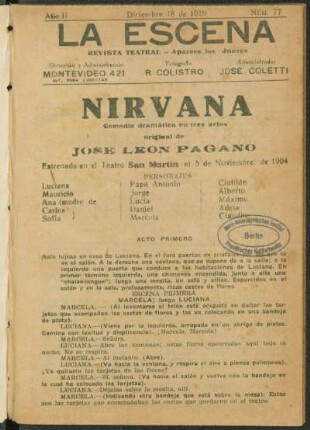 Nirvana : comedia dramática en tres actos : original