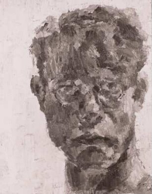 Selbstbildnis en face vor gelblichem Hintergrund