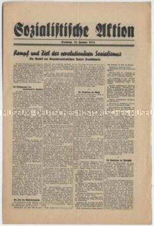 Sozialdemokratisches Exil-Blatt "Sozialistische Aktion" u.a. zu den politischen Zielen der SPD